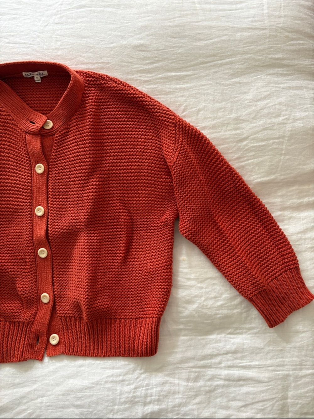 Alex Mill Chunky Knit Button-Up Cardigan in Burnt Orange - Picture 5 of 7